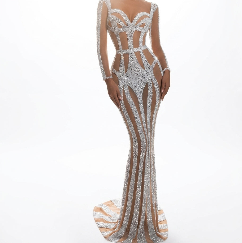 Women's Sprinkled Gold Banquet Dress Package Hip Fishtail Evening Dress
