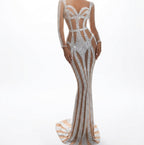 Women's Sprinkled Gold Banquet Dress Package Hip Fishtail Evening Dress