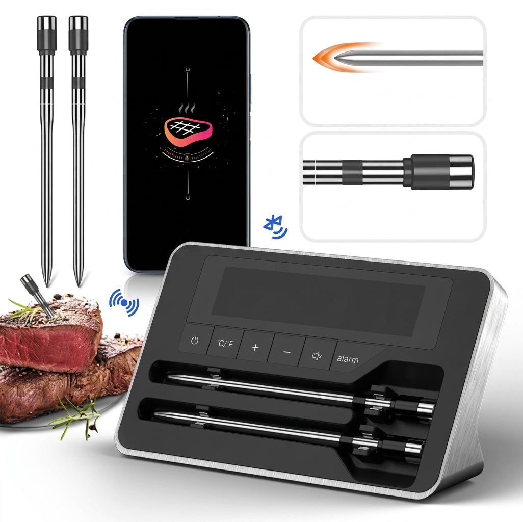 Wireless Bluetooth Meat Thermometer with LCD Screen for Smoker BBQ