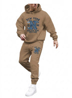 Men's Casual Gothic Letter Print Hoodie and Pants Two Piece Tracksuit Set