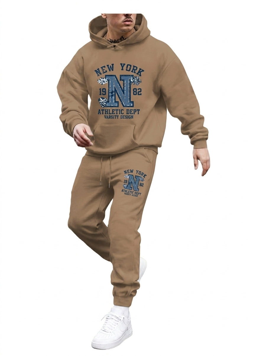 Men's Casual Gothic Letter Print Hoodie and Pants Two Piece Tracksuit Set