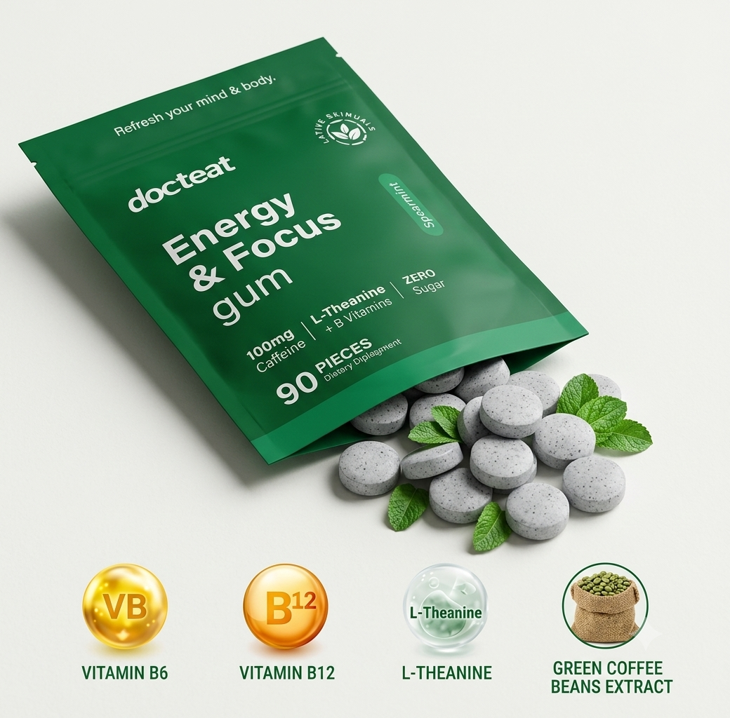 Energy Focus Caffeine Gum with L-Theanine and B Vitamins Spearmint