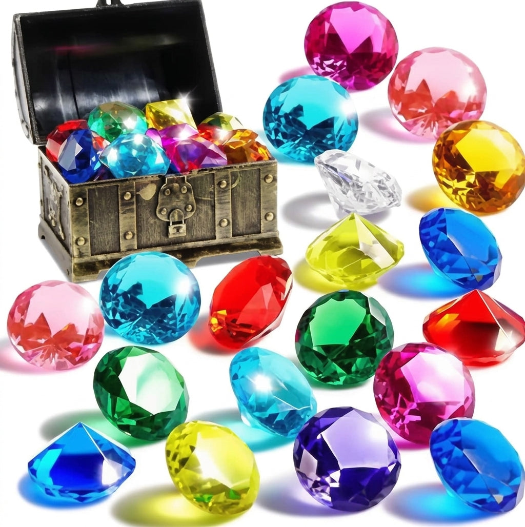 16 Big Colorful Diamond Pool Toys with Pirate Treasure Chest for Kids