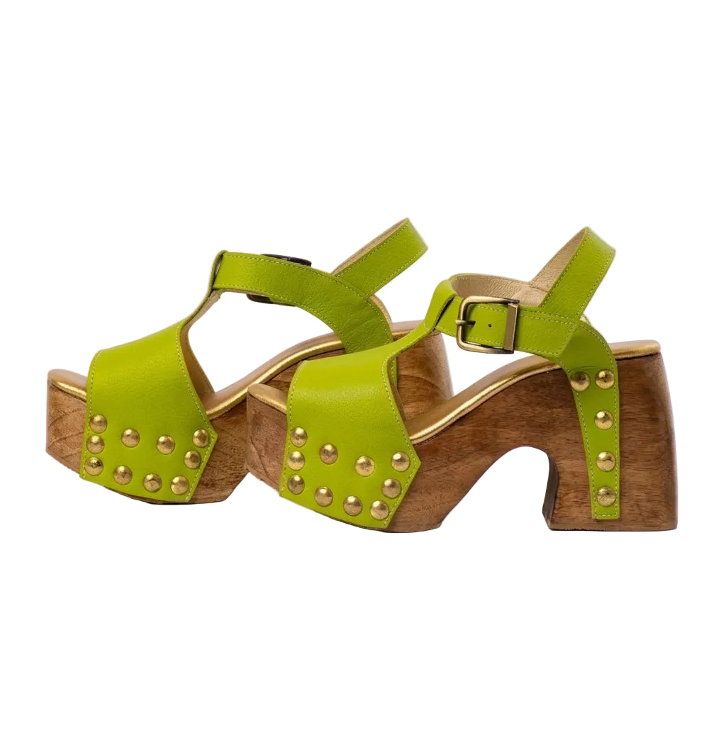 Women's Studded Wooden Block Heel Platform Sandals