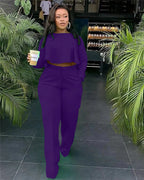 Women's Two Piece Ruffle Crop Top and Wide Leg Pants Set