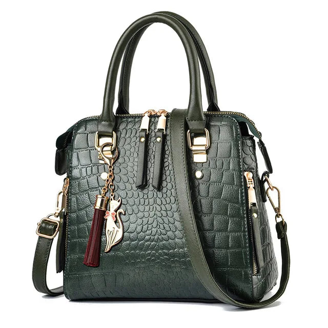 Women's Crocodile Pattern Tassel Shoulder Crossbody Bag