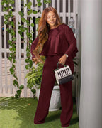 Women's Two Piece Ruffle Crop Top and Wide Leg Pants Set