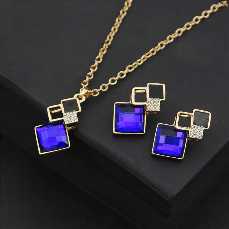 Women's Fashion Elegant Crystal Bridal Necklace and Earrings Set