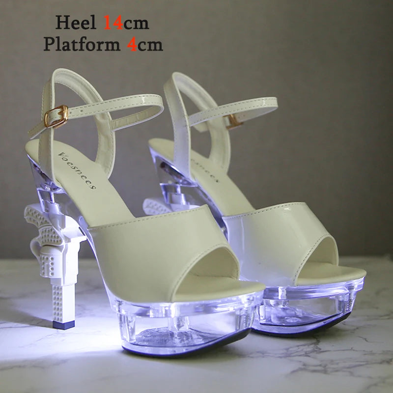 Women's Patent Leather Rhinestone Sandals and Platform High Heels
