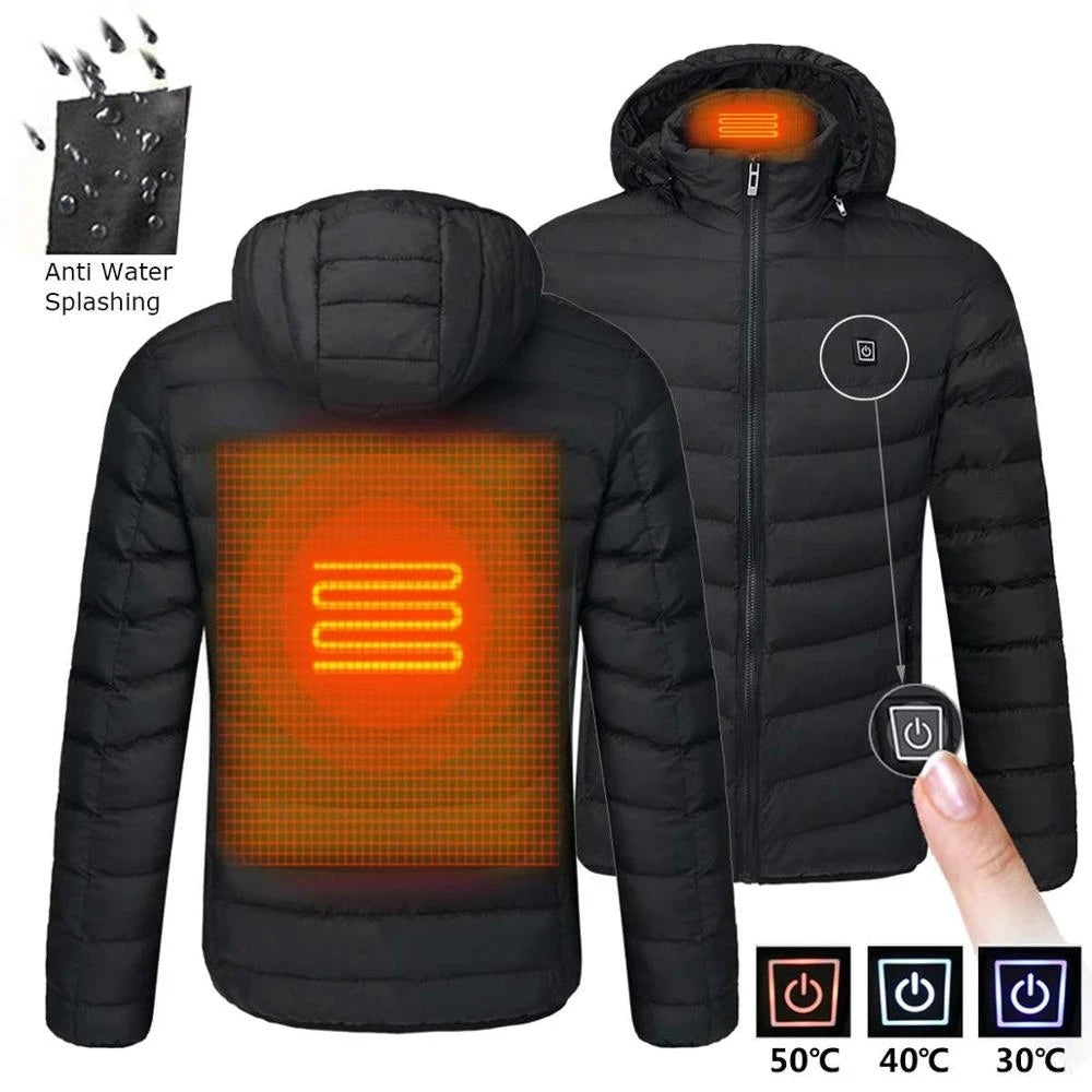 Men's Warm USB Electric Heated Hooded Winter Parka Coat 12