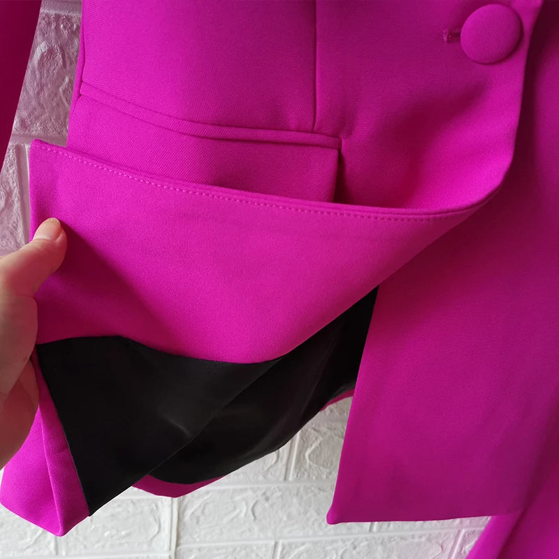 Women's Single Button Blazer and Flared Pants Suit Set