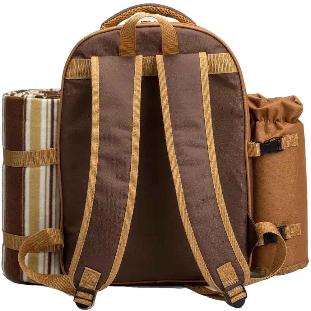Insulated 4-Person Picnic Backpack with Cooler Compartment
