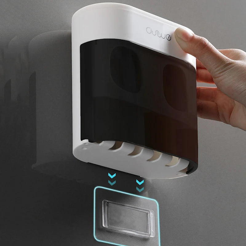 Wall Mount Automatic Toothpaste Dispenser with Magnetic Toothbrush Holder