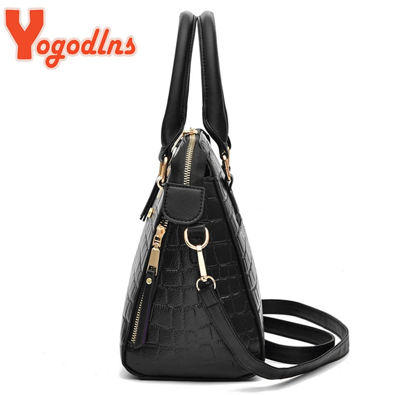 Women's Crocodile Pattern Tassel Shoulder Crossbody Bag