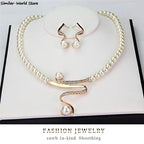 Women's Fashion Elegant Pearl Rhinestone Necklace Earrings Jewelry Set