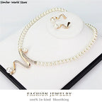 Women's Fashion Elegant Pearl Rhinestone Necklace Earrings Jewelry Set