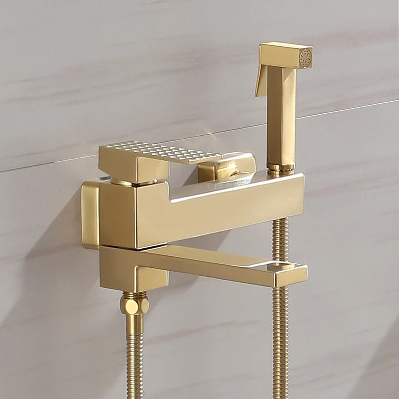 Wall Mount Bathtub Shower Mixer Faucet Set with Handheld Sprayer