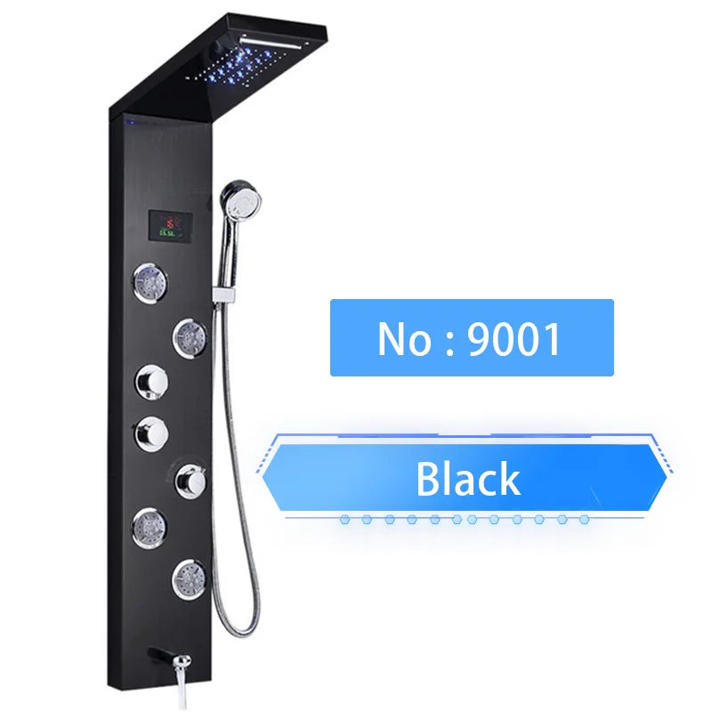 LED Rainfall Shower Panel Tower System with Massage Jets