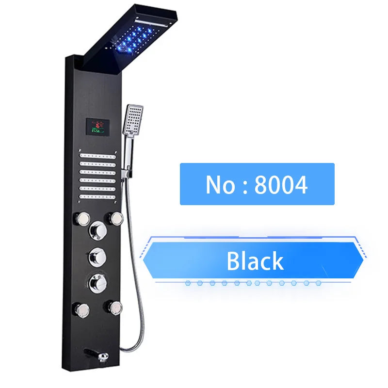 LED Rainfall Shower Panel Tower System with Massage Jets