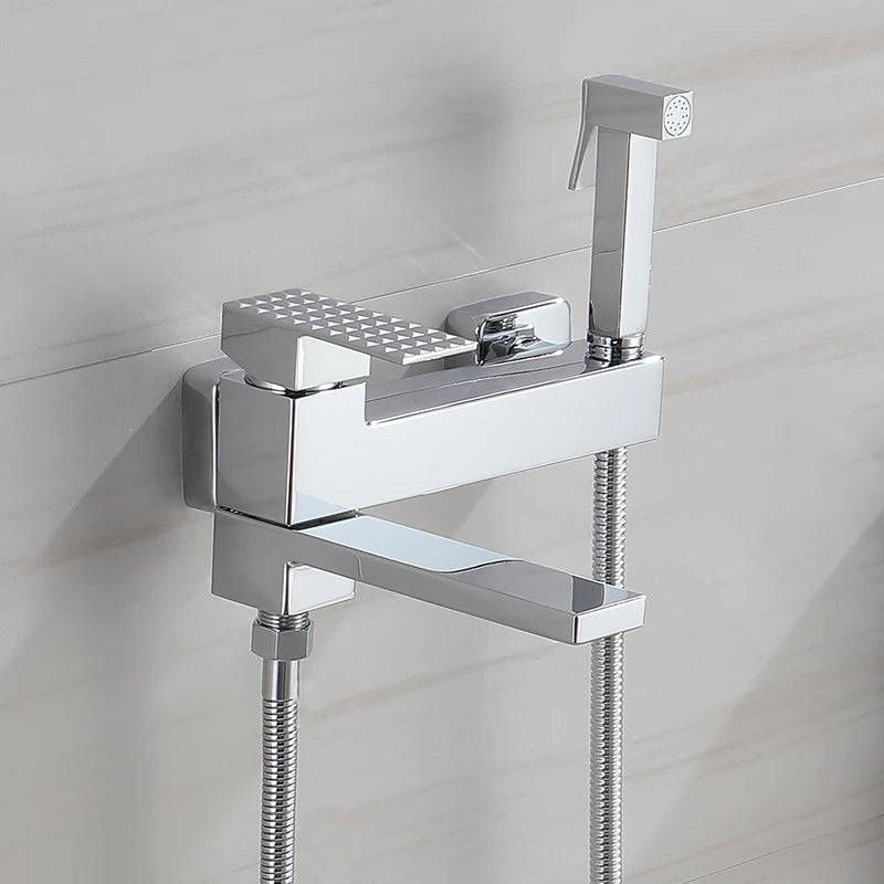 Wall Mount Bathtub Shower Mixer Faucet Set with Handheld Sprayer