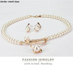 Women's Fashion Elegant Pearl Rhinestone Necklace Earrings Jewelry Set
