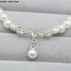 Women's Fashion Elegant Pearl Rhinestone Necklace Earrings Jewelry Set
