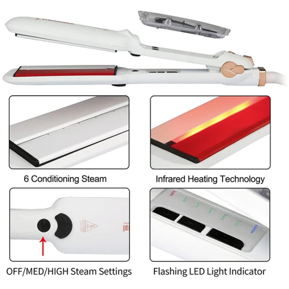 RUCHA Infrared Steam Hair Straightener 2-inch Ceramic Tourmaline Flat Iron