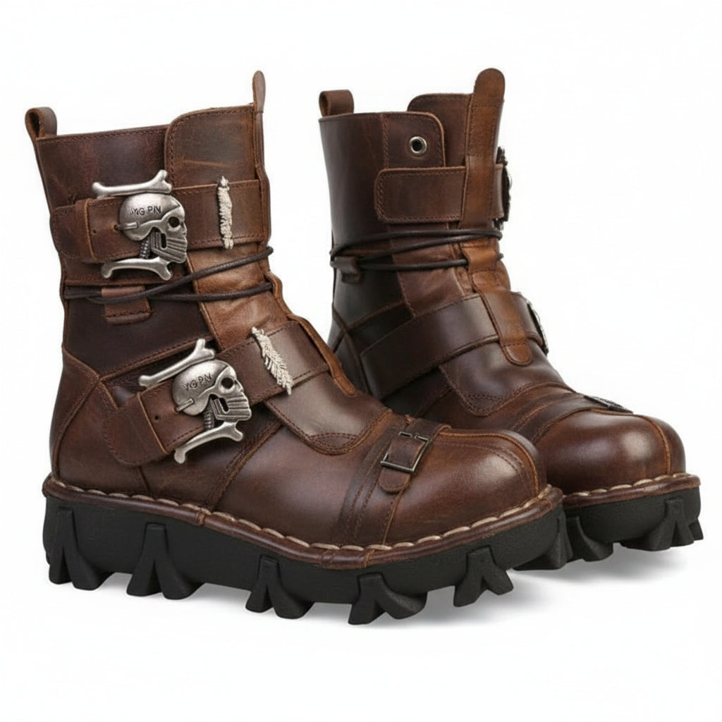 Men's Fashion Genuine Leather Handmade Punk Boots 1809