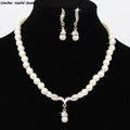 Women's Fashion Elegant Pearl Rhinestone Necklace Earrings Jewelry Set