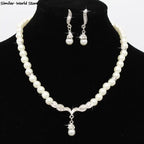 Women's Fashion Elegant Pearl Rhinestone Necklace Earrings Jewelry Set