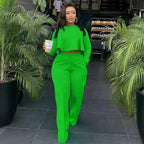 Women's Two Piece Ruffle Crop Top and Wide Leg Pants Set