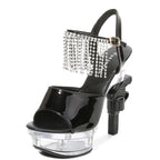 Women's Patent Leather Rhinestone Sandals and Platform High Heels