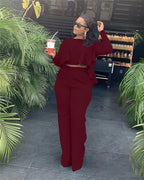 Women's Two Piece Ruffle Crop Top and Wide Leg Pants Set