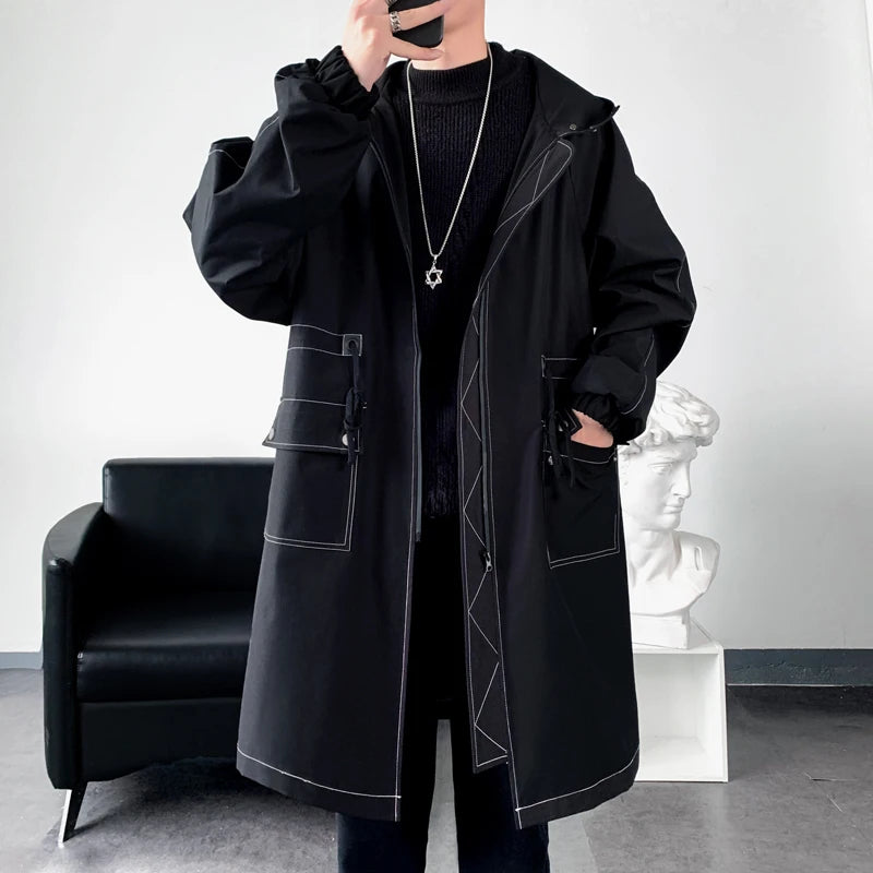 Men's Loose Fit Korean Style Casual Trench Long Coat