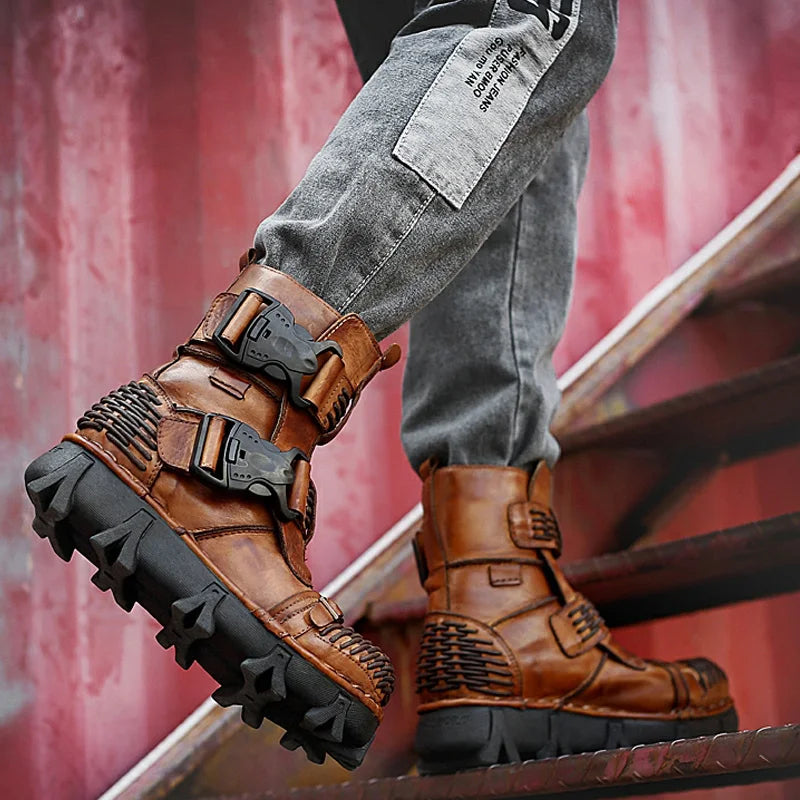 Men's Fashion Genuine Leather Handmade Punk Boots 1809