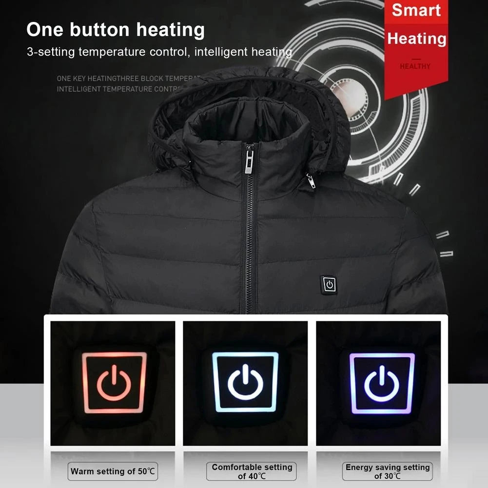 Men's Warm USB Electric Heated Hooded Winter Parka Coat 12