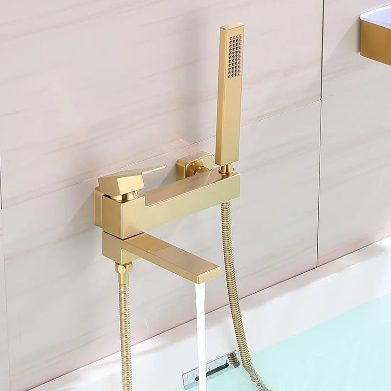 Wall Mount Bathtub Shower Mixer Faucet Set with Handheld Sprayer
