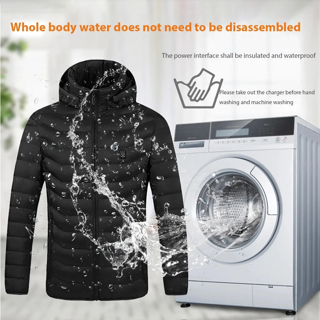 Men's Warm USB Electric Heated Hooded Winter Parka Coat 12