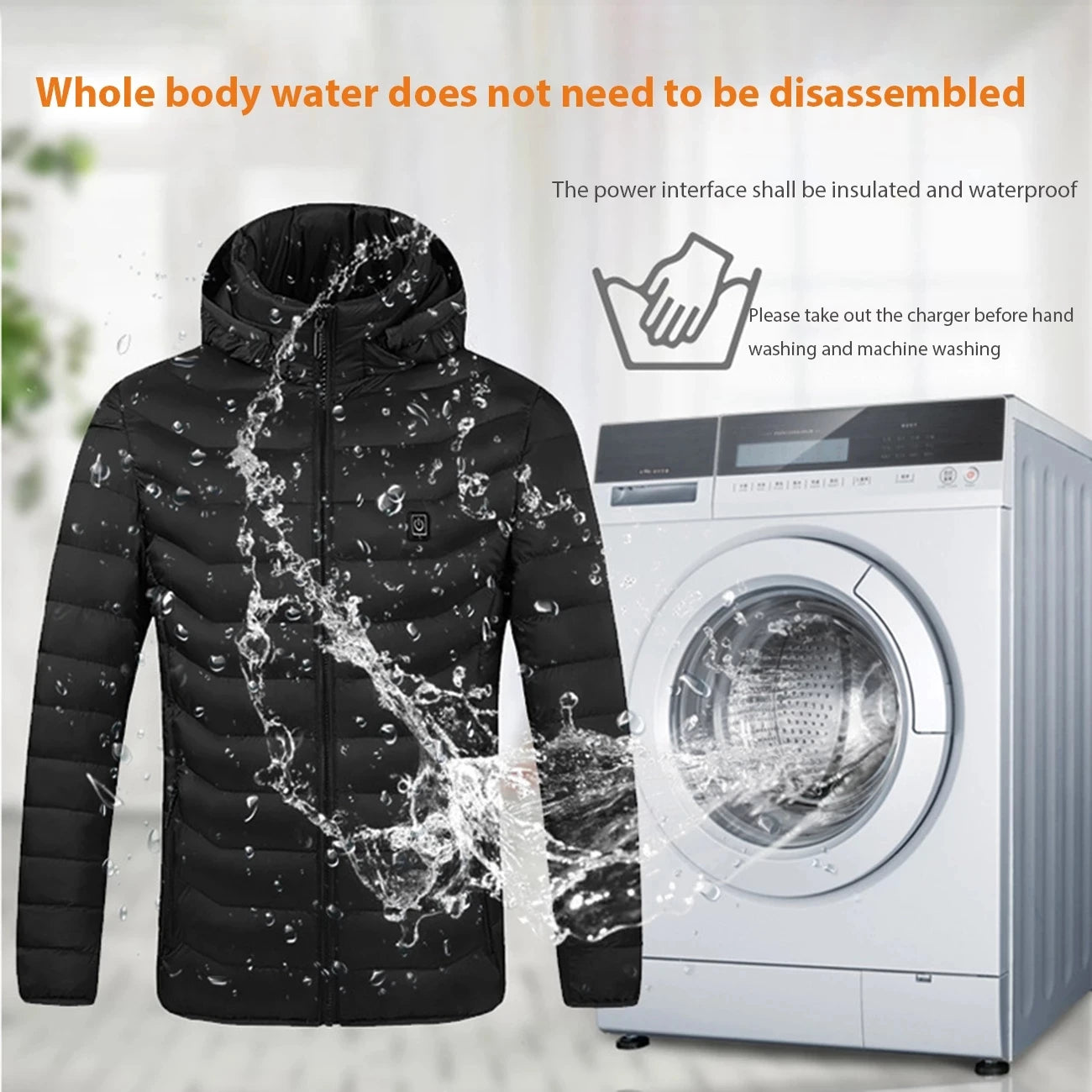 Men's Warm USB Electric Heated Hooded Winter Parka Coat 12