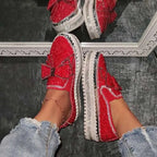Women's Rhinestone Platform Loafers Casual Glitter Slip-On Shoes