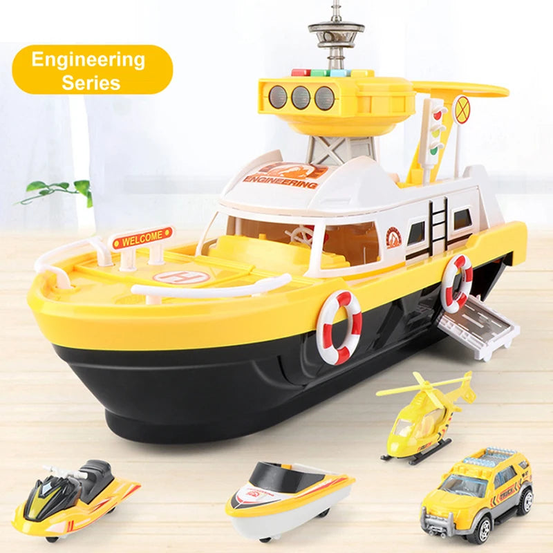 Kids Inertia Large Simulation Track Boat Music Light Playset Toy QWZ440