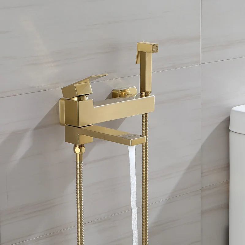 Wall Mount Bathtub Shower Mixer Faucet Set with Handheld Sprayer