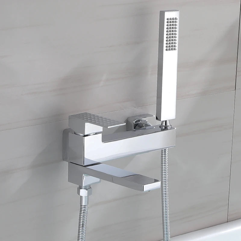 Wall Mount Bathtub Shower Mixer Faucet Set with Handheld Sprayer
