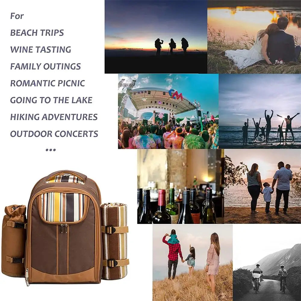 Insulated 4-Person Picnic Backpack with Cooler Compartment