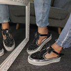 Women's Rhinestone Platform Loafers Casual Glitter Slip-On Shoes
