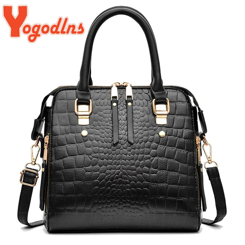 Women's Crocodile Pattern Tassel Shoulder Crossbody Bag