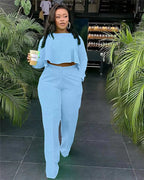 Women's Two Piece Ruffle Crop Top and Wide Leg Pants Set