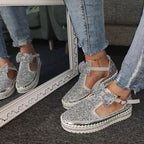 Women's Rhinestone Platform Loafers Casual Glitter Slip-On Shoes