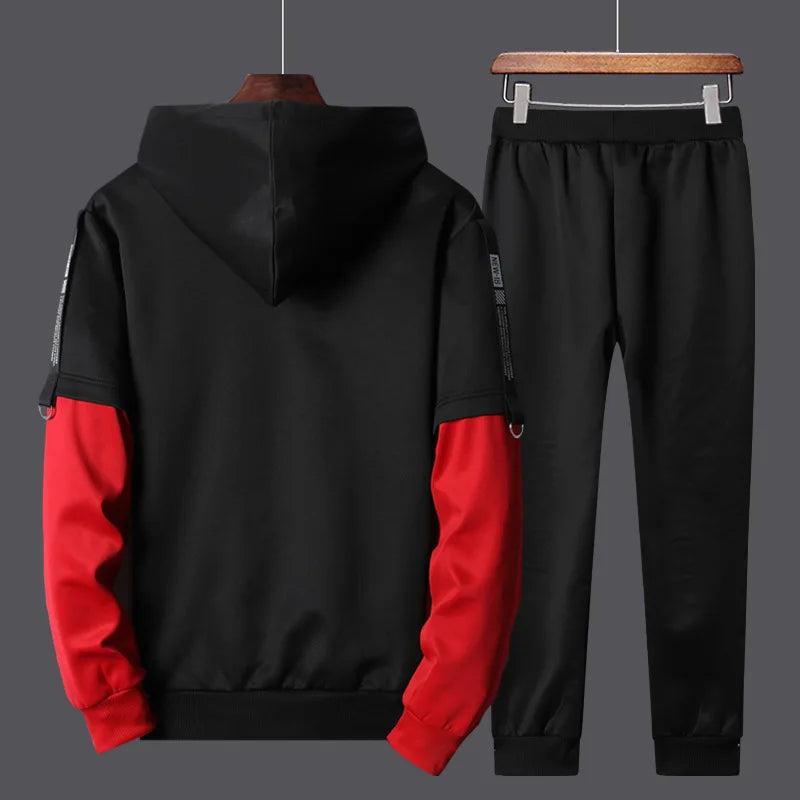 Men's Patchwork Hoodie and Sweatpants Tracksuit Set