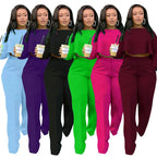 Women's Two Piece Ruffle Crop Top and Wide Leg Pants Set